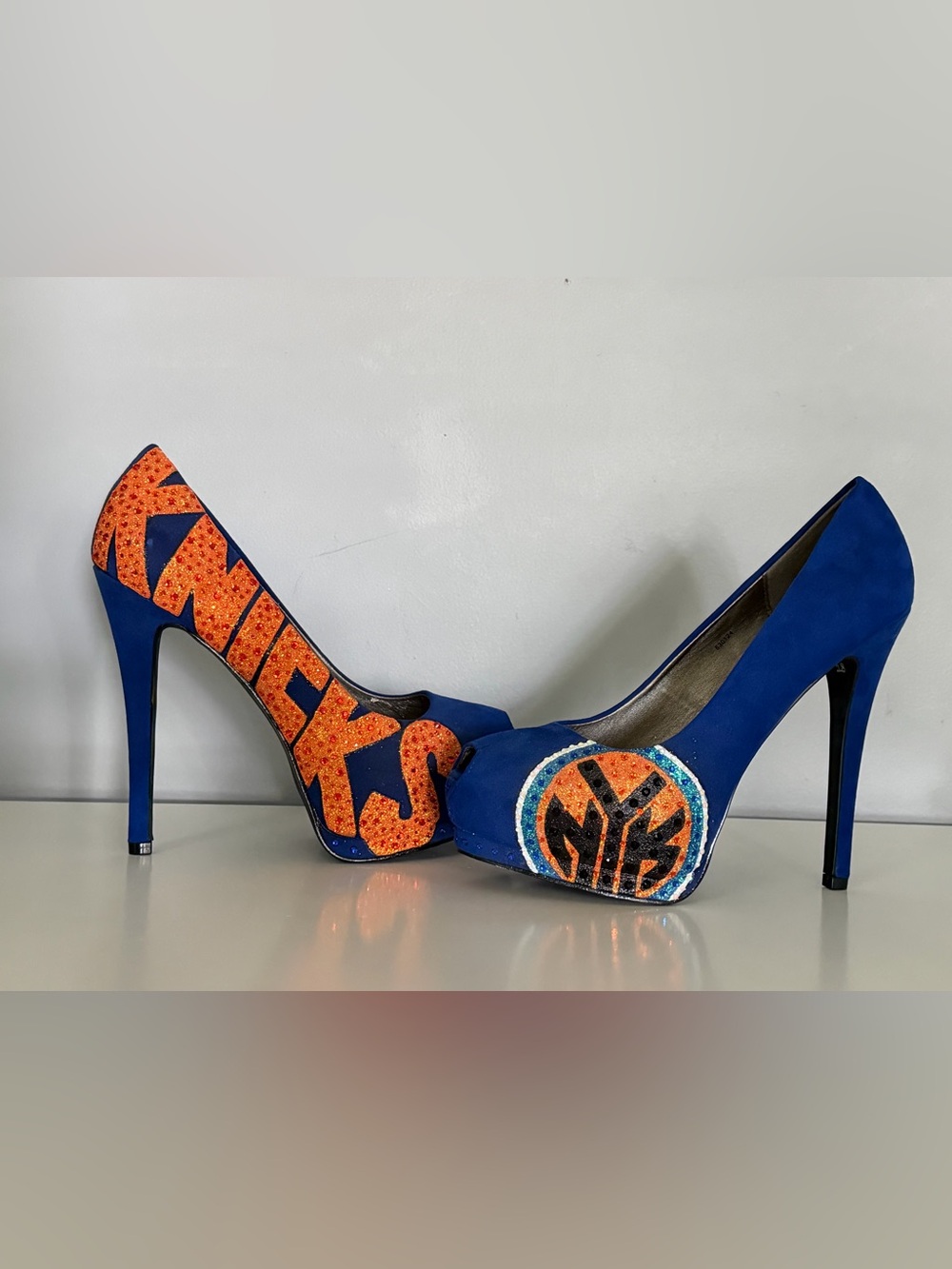 Custom Blue & Orange Heels with Rhinestone Accents - Team inspired, 2026 Champs!